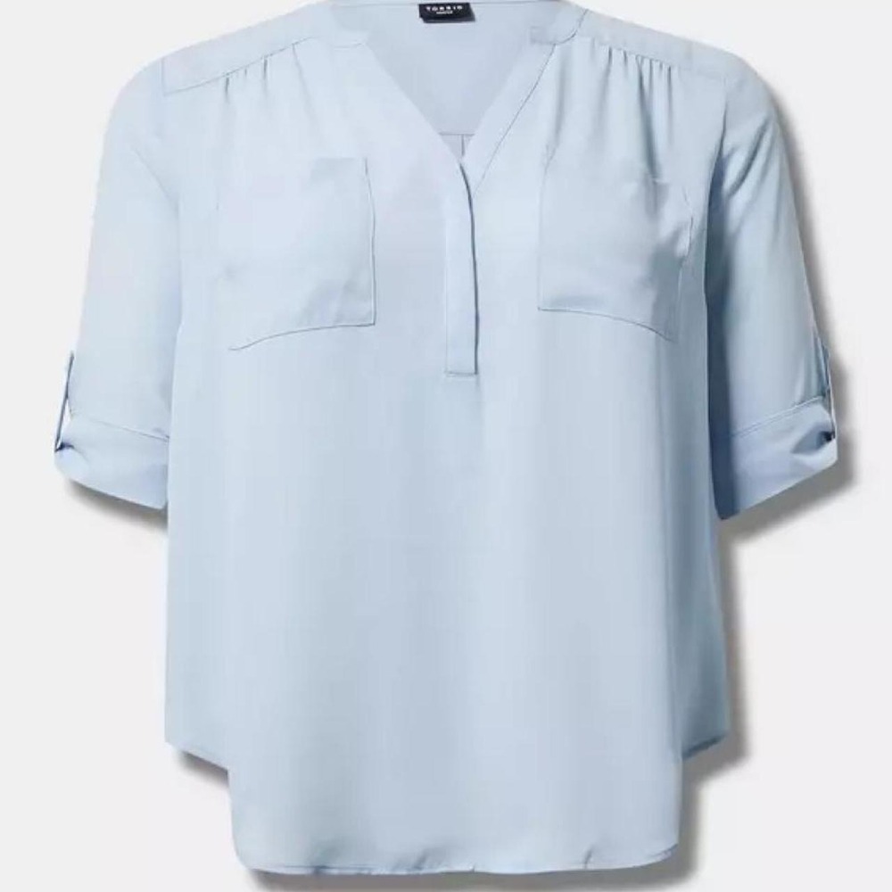 Torrid women's blouse Harper georgette 3/4 Sleeve blue silk Zise 0